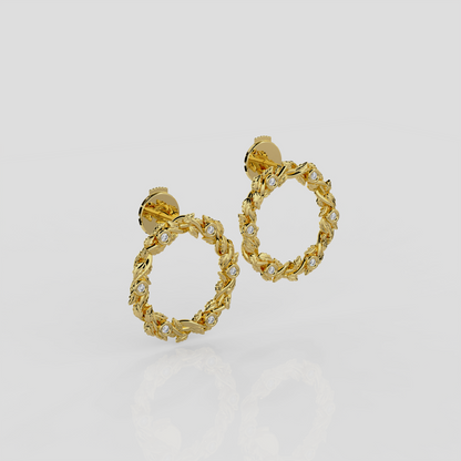 Wonderland 'Bed of Roses' (Leaves Only) Sapphire or Lab Grown Diamond Stud Earrings in Yellow Gold or Platinum