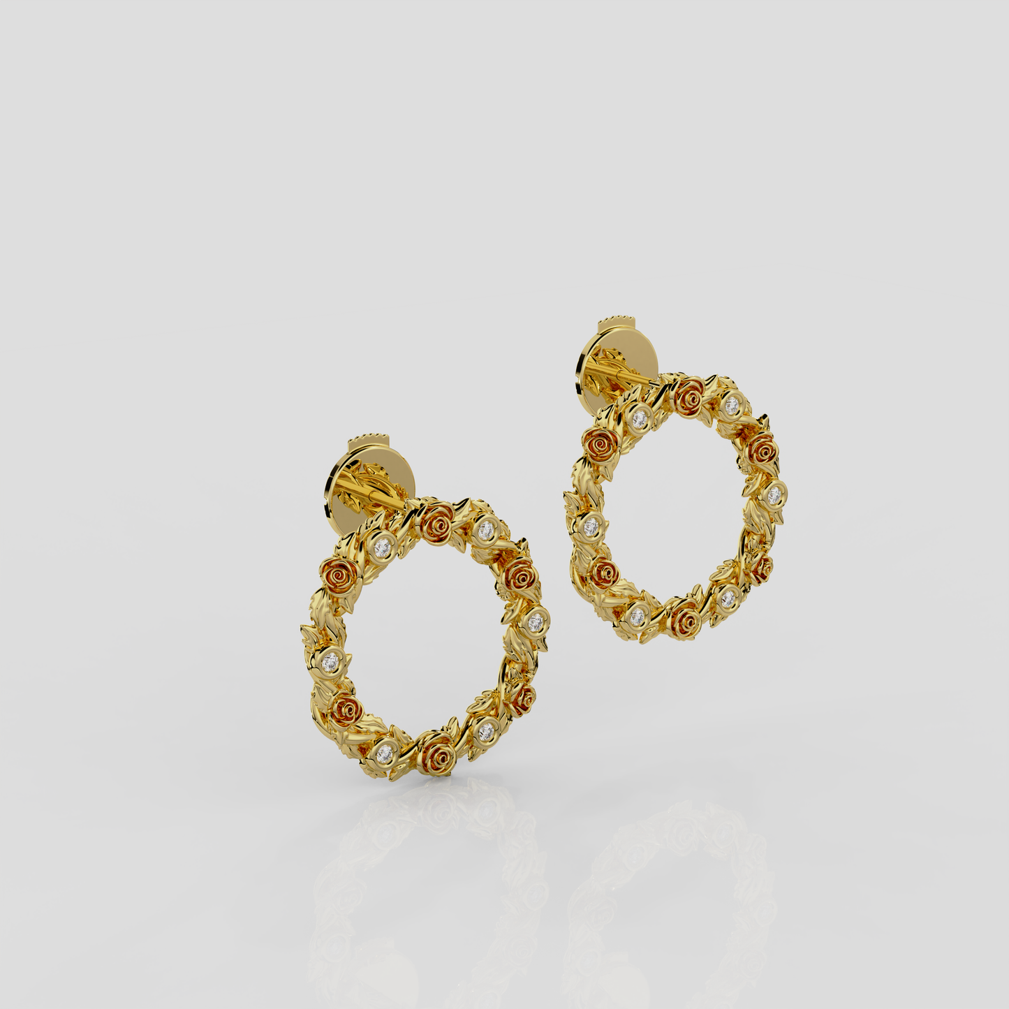 Wonderland 'Bed of Roses' Sapphire or Lab Grown Diamond Stud Earrings in Yellow Gold or Platinum