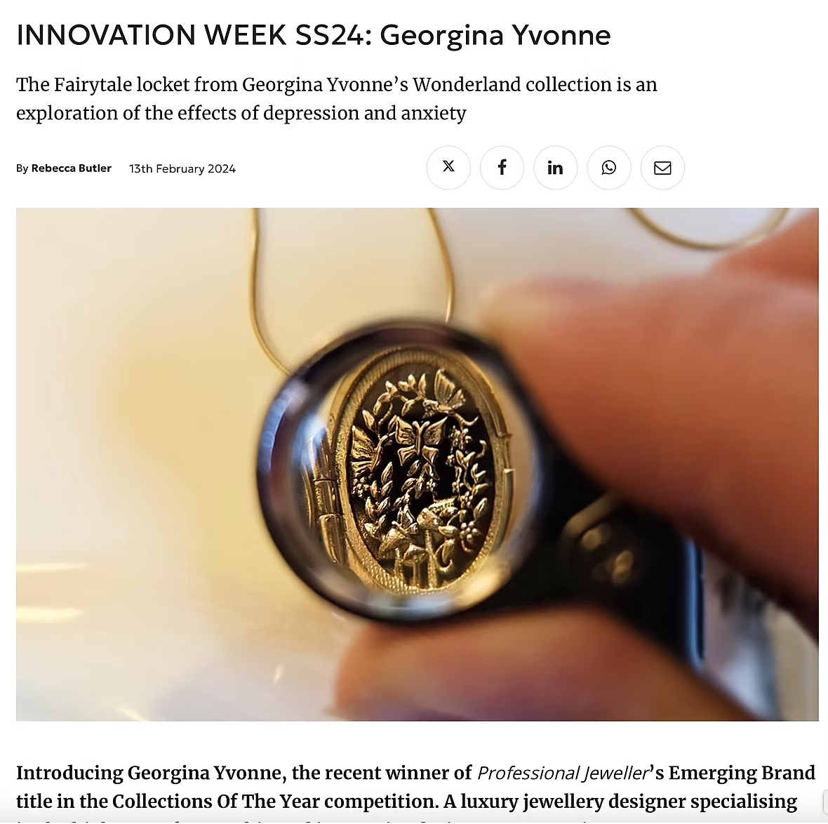 London jewellery designer Georgina Yvonne featured in Innovation Week SS24 by Professional Jeweller