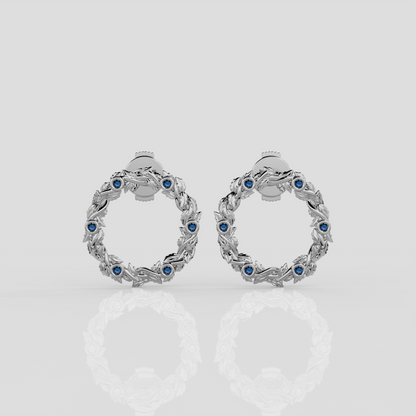 Wonderland 'Bed of Roses' (Leaves Only) Sapphire or Lab Grown Diamond Stud Earrings in Yellow Gold or Platinum