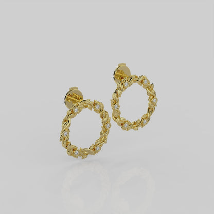 Wonderland 'Bed of Roses' (Leaves Only) Sapphire or Lab Grown Diamond Stud Earrings in Yellow Gold or Platinum