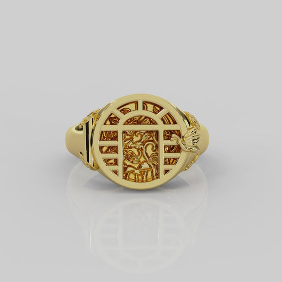 18ct yellow gold Utopia Signet Ring by London jewellery designer, Georgina Yvonne, from her award winning Wonderland jewellery collection